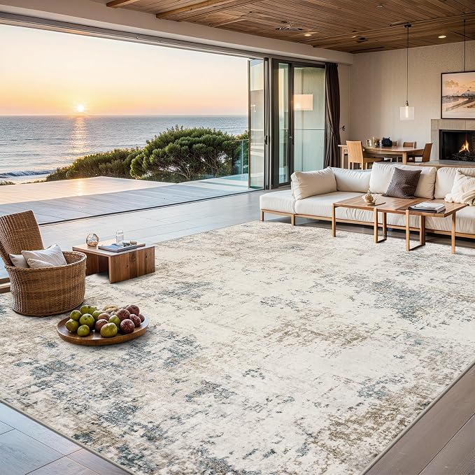 PLHXFR 9x12 Area Rug Living Room: Modern Abstract Washable Carpet Multi | For Bedroom Dining Room Farmhouse Nursery Home,Machine washable,Non Slip,Large Soft Neutral,Stain Resistant, Indoor Floor