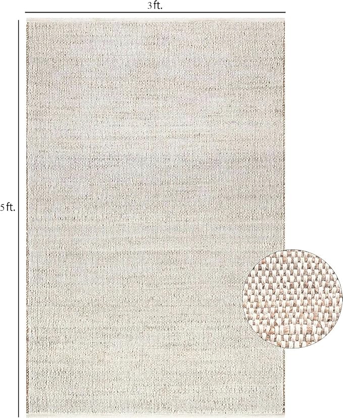 Jute Cotton Hand Woven Area Rug (3' x 5' Natural) | Farmhouse Area Rug for Living Room Bedroom Hallway Entryway Rustic Vintage Bohemian Décor