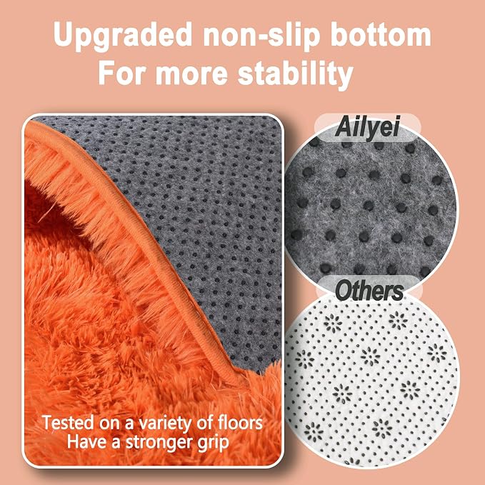 9x12 Large Area Rugs for Living Room, Fluffy Washable Orange | Upgrade Non-slip, 9 x 12 Big Shag Rug for Girls Bedroom Kids Nursery, Modern Shaggy Furry Carpet for Dorm, Flame Resistant
