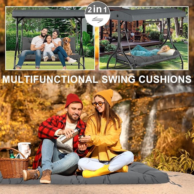Porch Swing Cushions Waterproof Outdoor Swing Cushions 2-3 Seater Thicken 5" Dark Gray Patio Swing Cushion with Backrest 70 ×40" Swing Replacement Cushion for Outdoor Furniture