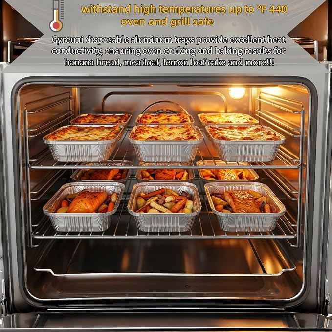 Gyeruni 50 Pack Disposable Aluminum Loaf Pans with Lids and Stickers Kit, 6" X 4.7" X 2" Small Tin Foil Loaf Pans Foil Baking Tins Trays for Food Containers/Cakes/Bread