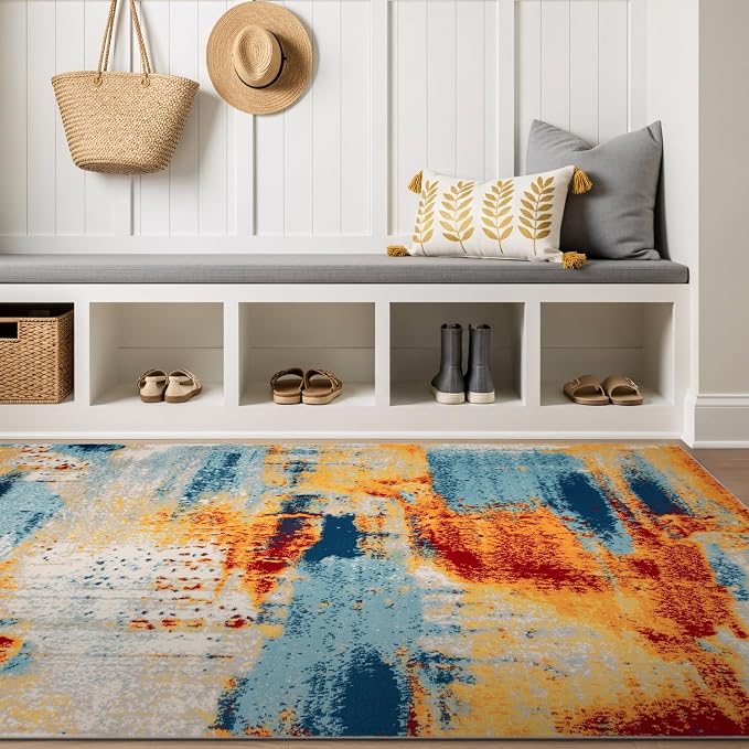 Rugshop Novel Abstract Fade-Resistant Area Rug Multi 4' x 6' | Stain Resistant,Bedroom, Dining Room, Home Office, Kitchen, Entryway, Hallway, Nursery, Kids Room, Guest Room