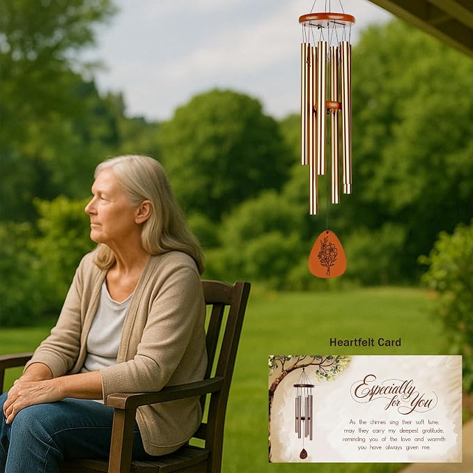 Mom Wind Chime for Mothers Day Garden Gifts - Long Distance Gifts for Mom - Mom Birthday Gifts from Daughter, Son - Patio, Garden Decor - Large Wooden Wind Chimes for Outside Indoor Outdoor 37 Inches