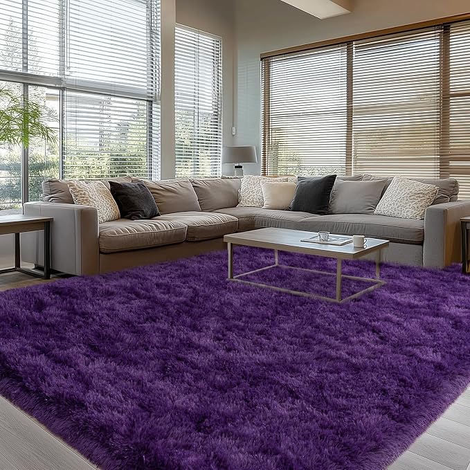8x10 Large Area Rugs for Living Room, Fluffy Washable Purple | Upgrade Non-slip, 8 x 10 Big Shag Rug for Bedroom Girls Kids Nursery, Modern Shaggy Furry Carpet for Dorm, Flame Resistant