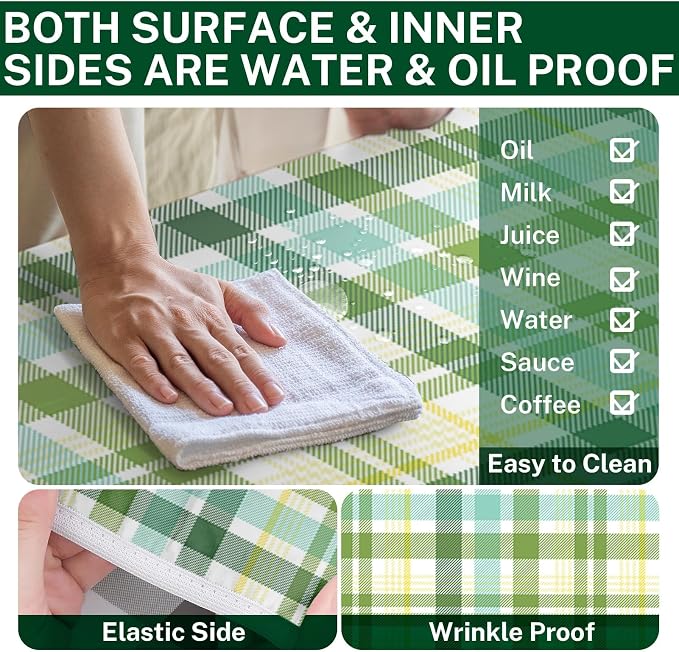 Picnic Table Cover with Bench Covers Elastic Edges, Green Camper Fitted Table Cover, Outdoor Patio Camping Essentials 72 Inch 3PCS, Waterproof Camping Fitted Tablecloth with Drawstring Bag
