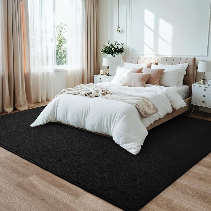 4x6 Black Area Rug Modern Aesthetic Minimalist | Washable Memory Foam, Low Pile Non Slip Indoor Carpet for Living Room Bedroom Office Classroom College Dorm Room Home Decor