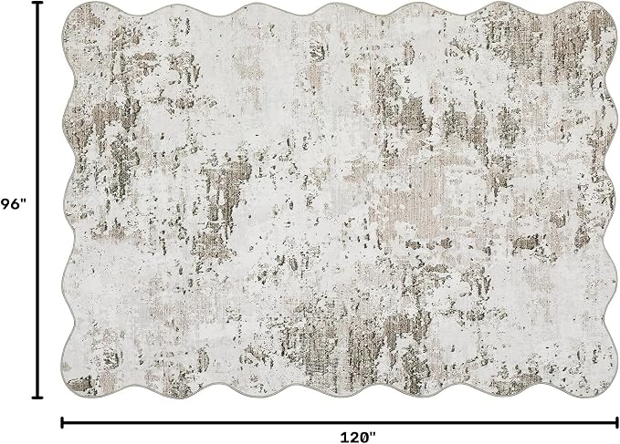 ROYHOME Living Room 8x10 Washable Modern Scalloped Abstract Rug, Taupe | Faux Wool Accent Ultra Soft Non Slip Non Shedding Accent Rug for Bedroom Dining Room Office Home