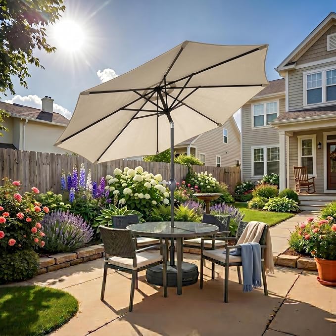 Greesum 9FT Outdoor Patio Umbrella, Table Umbrella for Yard, Market, Heavy-Duty Waterproof Pool Umbrella with 8 Sturdy Ribs, UV Protection for Beach, Deck, Garden, Backyard