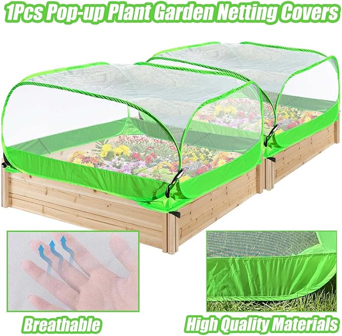 Pop-up Garden Mesh Plant Cover Outdoor Tent Garden Cover Mesh Bird and Pest Protection Guard for Raised Bed Protection Fruits Vegetables Seedlings and Herbs (1pcs 35.4x35.4x27.5in Without Bottom)