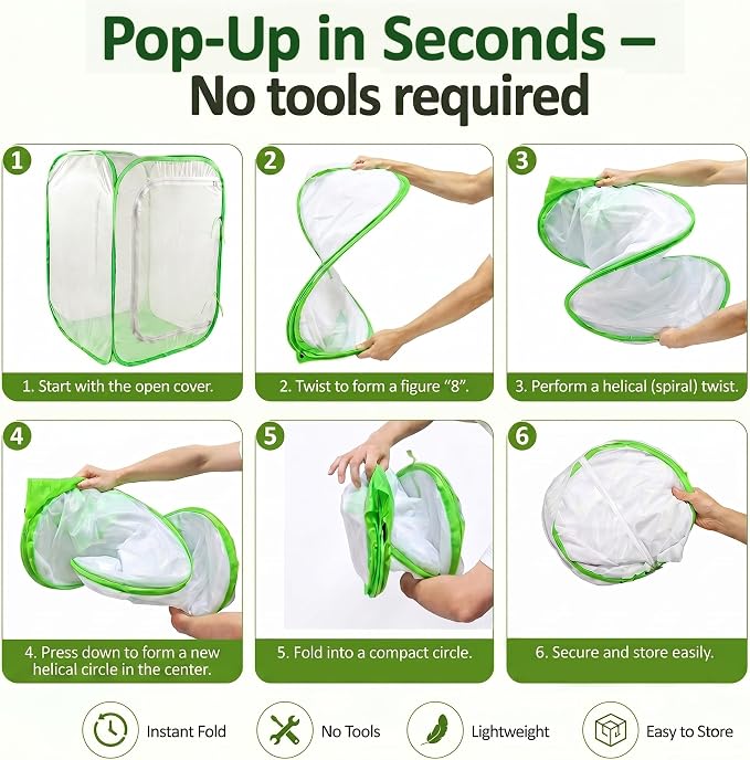 Pop Up Plant Tent, Zippered Mesh Grow Cage for Garden Pest Protection, Durable Reusable Plant Cover for Vegetables Fruits Flowers Against Birds & Insects for Outdoor Indoor Plants(35 x 35 x 59 Inches)