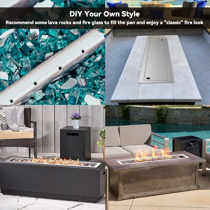 Skyflame Linear Stainless Steel Drop-in Fire Pit Pan and Burner with Burner Cover, 30 by 6-Inch