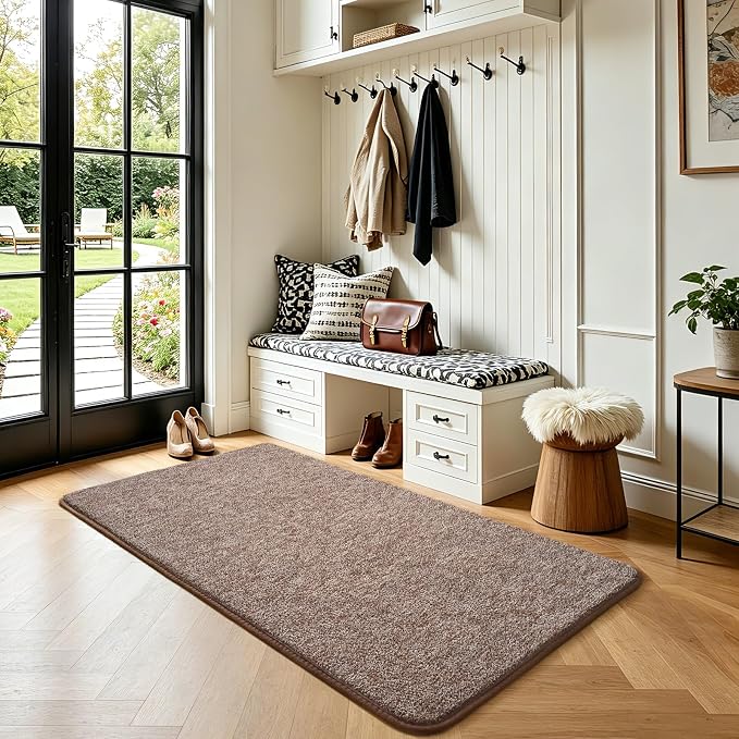 Keeko 2x4 Area Rugs for Living Room,Soft Washable Memory Foam Bedroom Rug | Indoor Throw Rug Low Pile Minimalist Non Slip Carpet for Kids Nursery Classroom Dorm Room Home Decor Brown and White