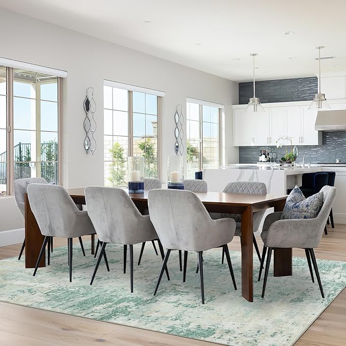 ROYHOME Modern Abstract Area Rug 5x7 Non Slip, Green | Non Shedding Rug Low Pile Stain Resistant for Bedroom Living Room
