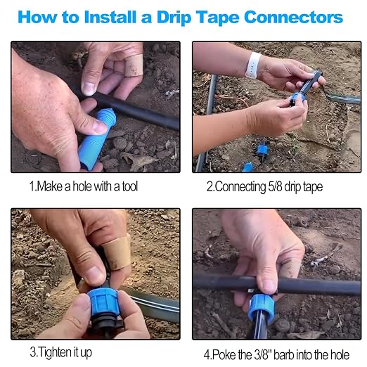 Bandelt 60Pcs 5/8" Drip Tape Connectors 1/4" Barb, Drip Tape Fittings, Drip Irrigation Tubing Coupling, 1/4" Barb for 5/8" Drip Tape Irrigation System