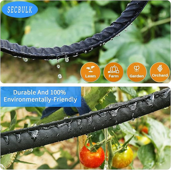 Secbulk 2026 Flat Soaker Hose 150 ft with Stakes for Garden, 75ft x 2 Linkable Drip Hose Diy Garden Irrigation System Saving 80% Water, Dual-layer Leak-free Design Water Hose with Holes