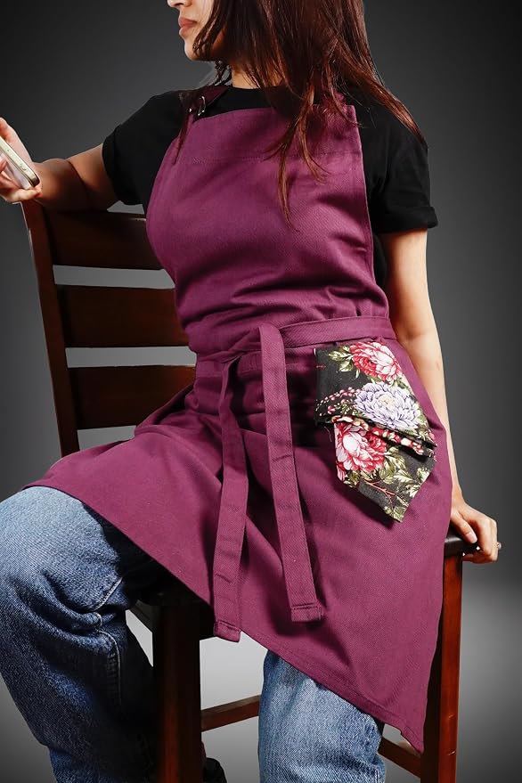 100% Cotton Kitchen Apron with 2 Pockets – Adjustable Chef Apron for Cooking Baking BBQ – Unisex Apron
