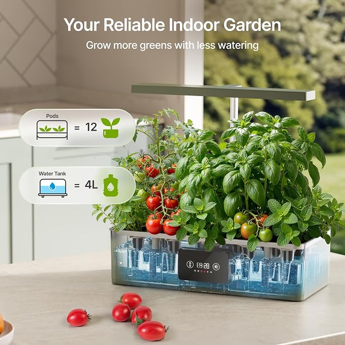 SUNCOZE Hydroponics Growing System Kit with 24W Dimmable LED Light, Green | 12 Pods Indoor Herb Garden with Timer & Local Time Setting, Adjustable Height, Smart Countertop Garden for Home & Kitchen
