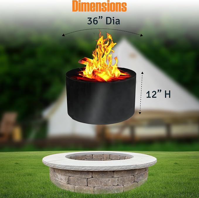 FEBTECH - 36" Dia x 12" H Fire Rings for Outside Wood Burning Fire Pits | 2mm Thick Steel DIY Firepit Ring Liner, Perfect for Outdoor Garden, Camping, Backyard & Above or In-Ground Fire Pits Setup
