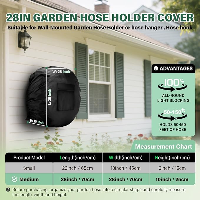 Wall-Mounted Hose Holder Cover , Extends Hose & Hose Hook Lifespan,Weatherproof Protection Against Rain, Sun & Snow(Black Cover Only)