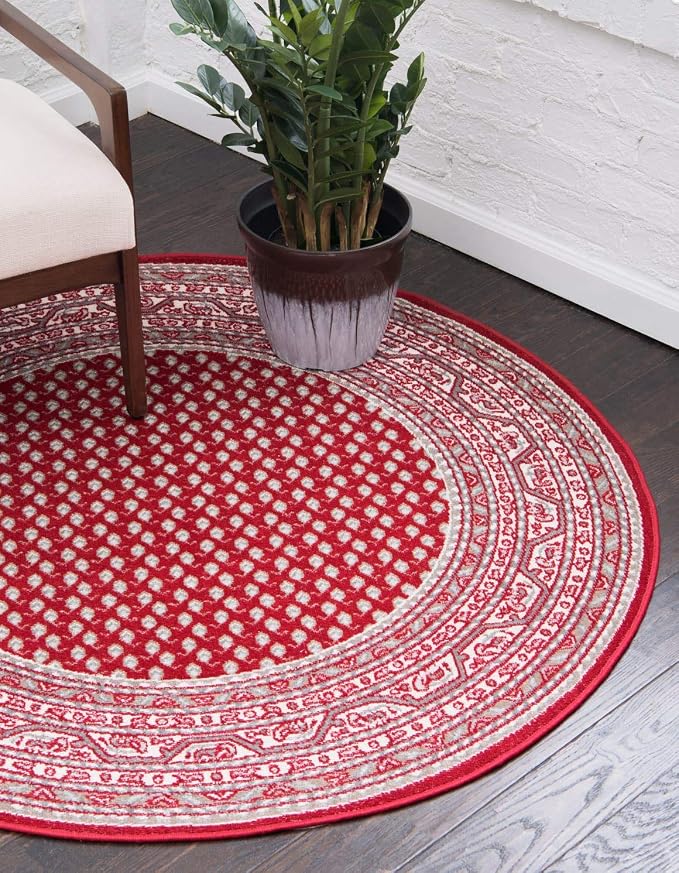 Unique Loom Williamsburg Collection Traditional Border with Dotted Center Area Rug, Round 5' 1" x 5' 1", Red/Beige