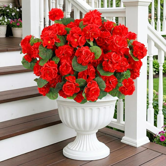 24 Pcs Artificial Geranium Flowers for Outdoor, UV Resistant Geraniums Artificial Flowers Realistic Faux Flowers Outdoor for Planters Outside Porch Garden Decor (15.3", Red)