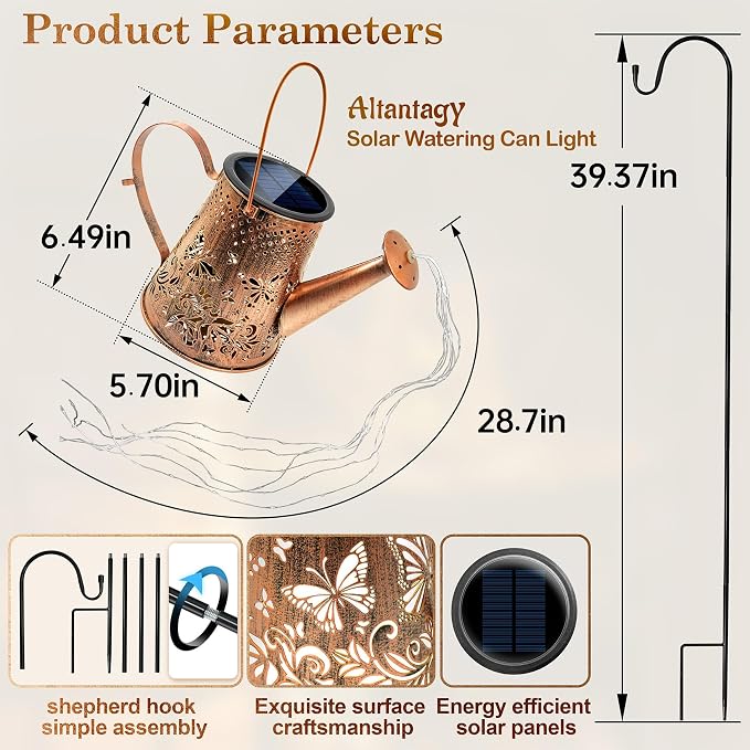 Solar Watering Can Lights:Outdoor Waterproof Metal Led String Lantern - Butterfly Fariy Hanging Decorations for Garden Pathway Patio - Mothers Day Gifts for Mom Grandma Women Over 40