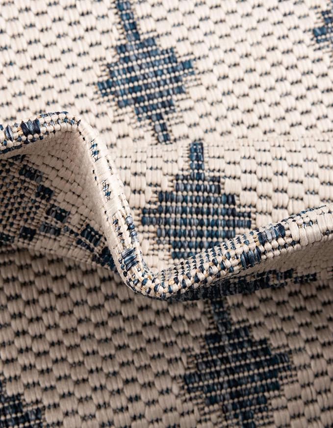 Unique Loom Outdoor Trellis Collection Area Rug - Traliccio (10' Round, Ivory/ Navy Blue)