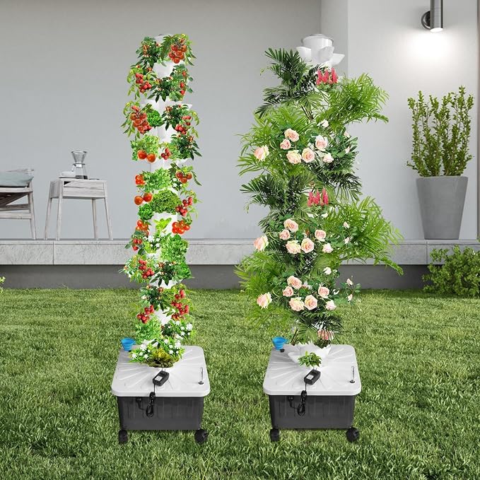 Hydroponic Growing Tower 70 Crops Vertical Aeroponic Tower with 20L Water Tank & Circulation Pump Complete Indoor Garden Kit for Apartment Balcony