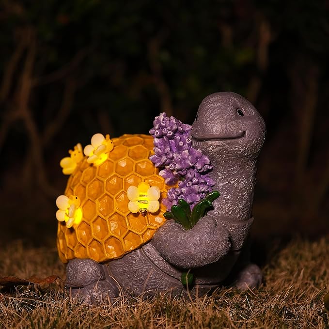 Solar Garden Outdoor Turtle Statues Yard Resin Decoration Gift Handmade Housewarming Gift for Patio Yard Lawn Waterproof Cracking