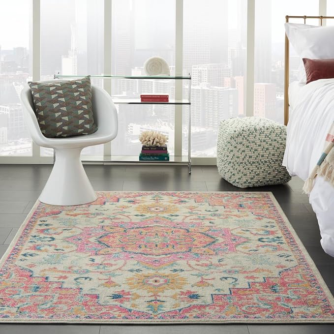 Nourison Home Passion Ivory Pink 3'9" x 5'9" Area Rug - Easy Clean, Non Shedding, Bed Room, Living Room, Dining Room, Kitchen (4' x 6')