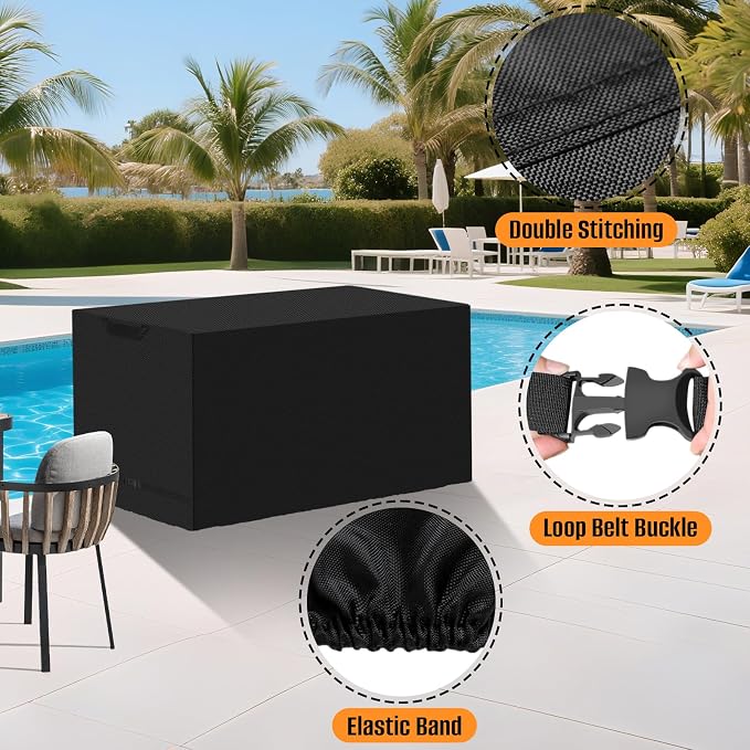 Kovshuiwe Deck Box Cover 50" L x 24" W x 24" H, 600D Oxford Cloth | 100 Gallon Deck Storage Box Bin Cover Keeping for Rectangular Resin Storage Box, Patio Bin Container Boxes Covers, Black