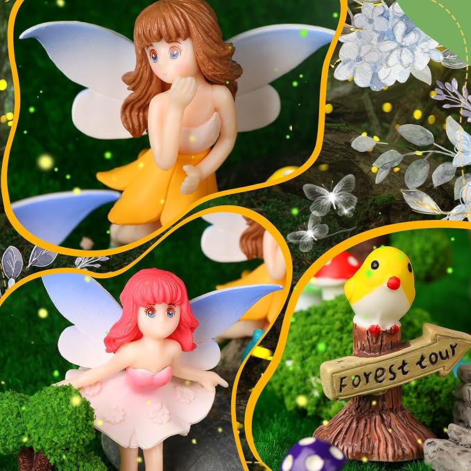 52pcs Fairy Garden Accessories Fairy Garden Kit Mini Fairy Figurines Tiny Garden Decor Supplies Micro Landscape Mushroom House Fairy Animals Decor Outdoor Figures Ornaments