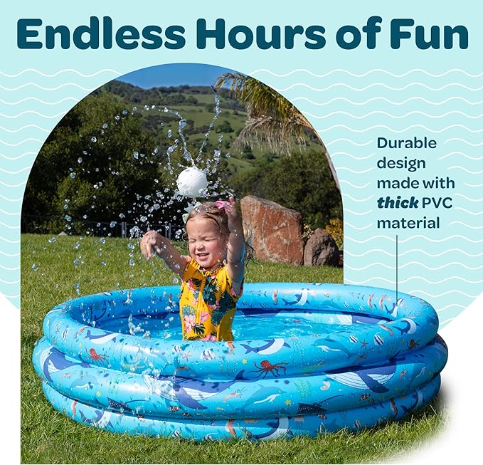 Inflatable Kiddie Pool for Toddlers, 48"X12" Round Plastic Blow Up Kids Swimming Pool, Outdoor Water Play, Ball Pit Toys for Kids Age 2 3 4 5, Summer Essential Baby Splash Pools with Cushioned Floor