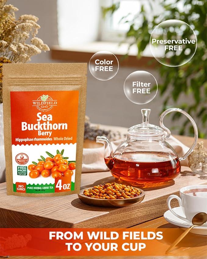 4 oz. Sea Buckthorn Berry Herbal Tea (Hippophae rhamnoides) – 113g Dried Sea Buckthorn Berries Té de Espino Amarillo