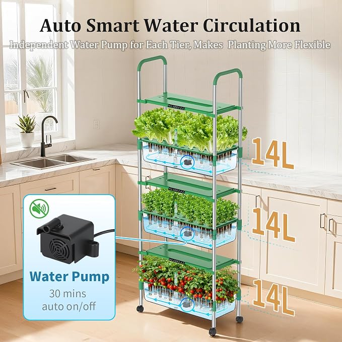 Growell Hydroponics Growing System Kit, 81 Pods Vertical Indoor Herb Garden with Smart LED Grow Light, Auto Circulating Water Pump Each Tier, 42L Hydroponic Gardening Systems for Ideal Gifts (Green)