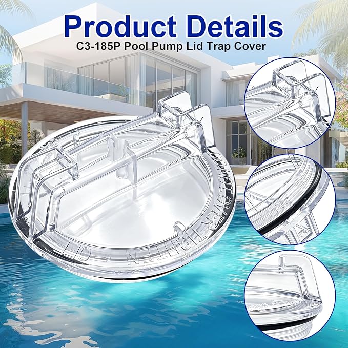 Pool Pump Lid Trap Cover C3-185P Replacement for Sta-Rite Max-E-Glas II, Dura-Glas II, Dyna-Glas, Dyna-Max Pool and Spa Pump, C3-185P, V26-362 Pool Pump Filter Cover