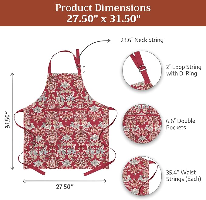 Maison d' Hermine Aprons for women with Pocket 100% Cotton (27.50"x31.50") | Adjustable Neck Strap & long ties Apron Men Chef Wedding Cooking Gardening Server Maid