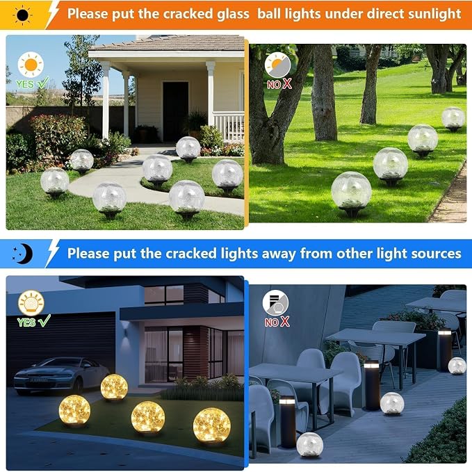 SyouHome Solar Garden Lights Outdoor Waterproof, 4 Pack LEDs Cracked Glass Ball Light, Ground Landscape Garden Decor, Solar Globe Decorative for Pathway/Patio/Lawn/Yard