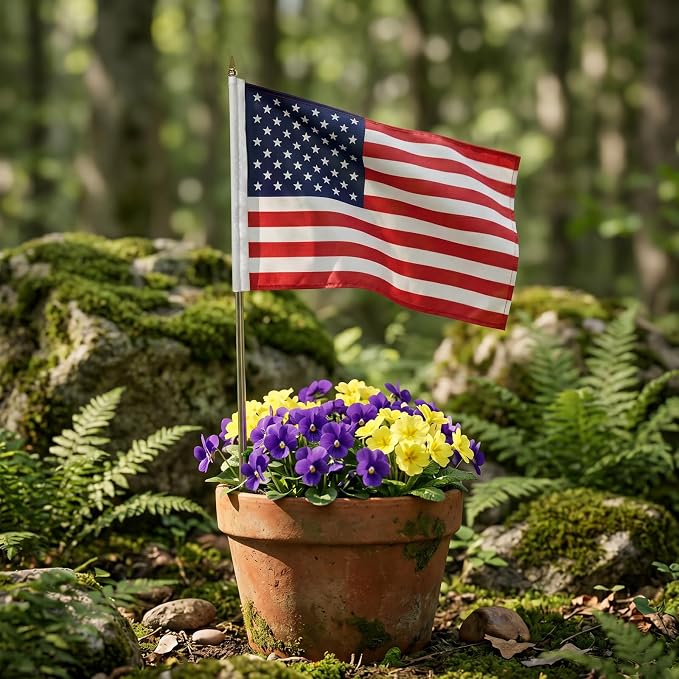 12x18 inch Small American Flag on Stick 6 Pcs for 250th Anniversary, Mini Hand Held US USA Flags with Retractable Stainless Steel Pole for Outside Yard 4th of July Decorations