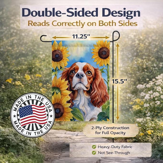 Caroline's Treasures DAC6047GF Cavalier Spaniel in Sunflowers Garden Flag Mailbox Flag Decorative Yard Flag Banner Outside Patio Artwork Yard Flower Beds, Garden Size, Multicolor
