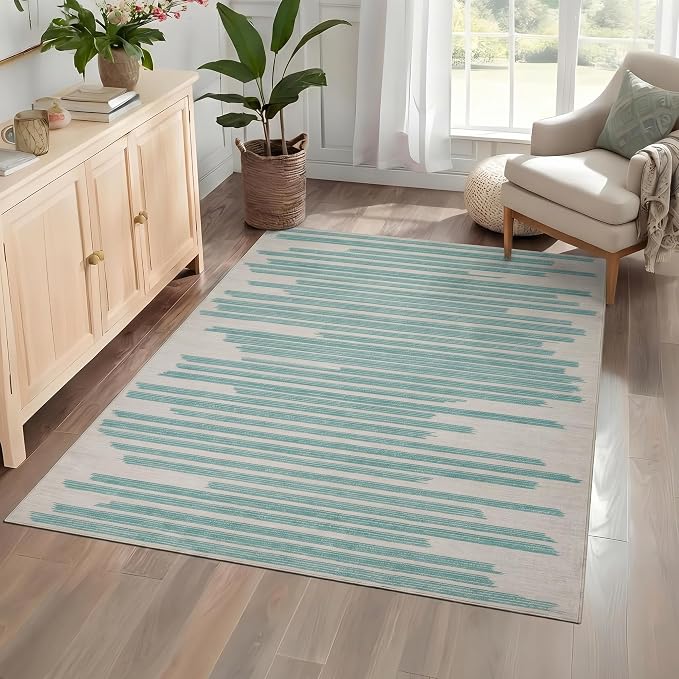 GarveeHome Washable Area Rug 4x6 Modern Non Slip Rug for Living Room Dorm | Stain Resistant Low Pile Carpet Perfect for Bedroom Kitchen Hallway Home Office, Green