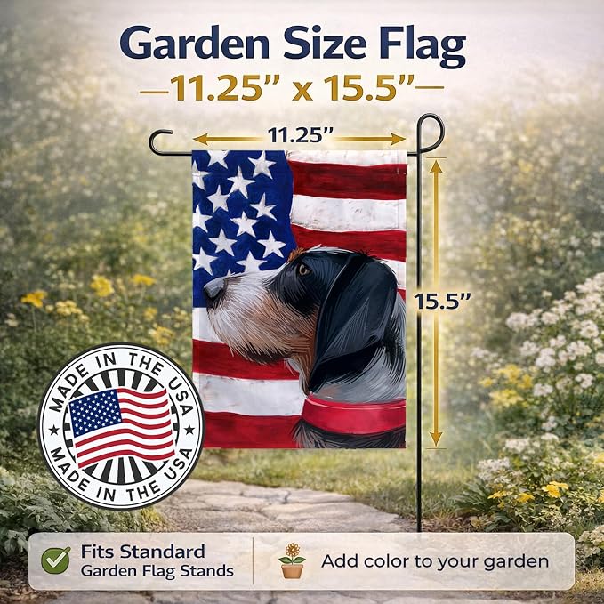 Caroline's Treasures CK6551GF Griffon Bleu de Gascogne American Flag Garden Flag Mailbox Flag Decorative Yard Flag Banner Outside Patio Artwork Yard Flower Beds, Garden Size, Multicolor