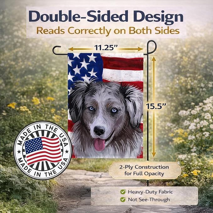 Caroline's Treasures CK6615GF Miniature American Shepherd American Flag Garden Flag Mailbox Flag Decorative Yard Flag Banner Outside Patio Artwork Yard Flower Beds, Garden Size, Multicolor