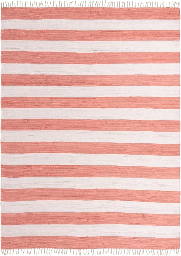 Unique Loom Chindi Rag Collection Area Rug - Striped (10' x 14' 1" Rectangle, Coral and Ivory)