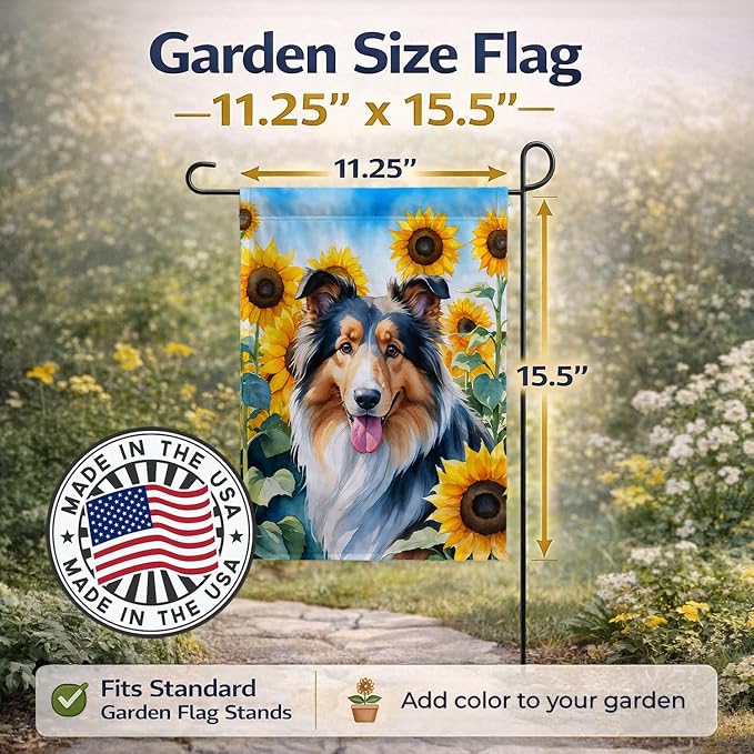 Caroline's Treasures DAC6061GF Collie in Sunflowers Garden Flag Mailbox Flag Decorative Yard Flag Banner Outside Patio Artwork Yard Flower Beds, Garden Size, Multicolor