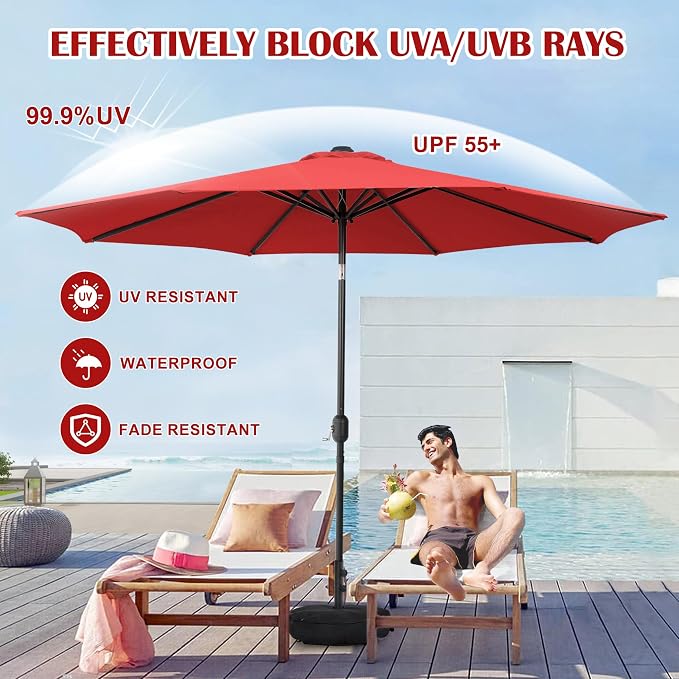 Sundale Outdoor Olefin 5-Year-Non-Fading Patio Umbrella with Sand Bag Base, Outdoor Umbrella with Tilt and Crank, Red
