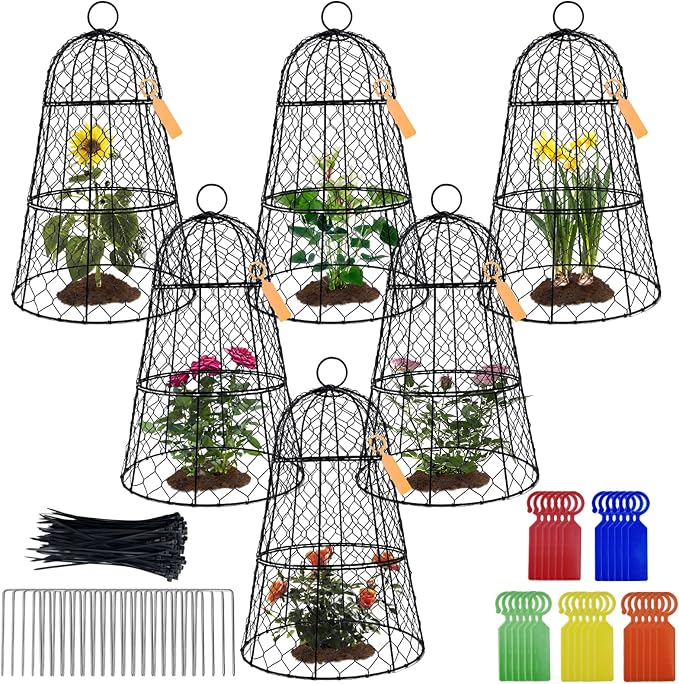 XMxoTxo 6 Packs 11.4" D x 17.7" H Garden Cloches for Plants,Upgraded Triple Combination,Rustproof Chicken Wire Cloches Flip-Top Design,Plant Protectors from Animals,Ideal for Outdoor Plant Protection