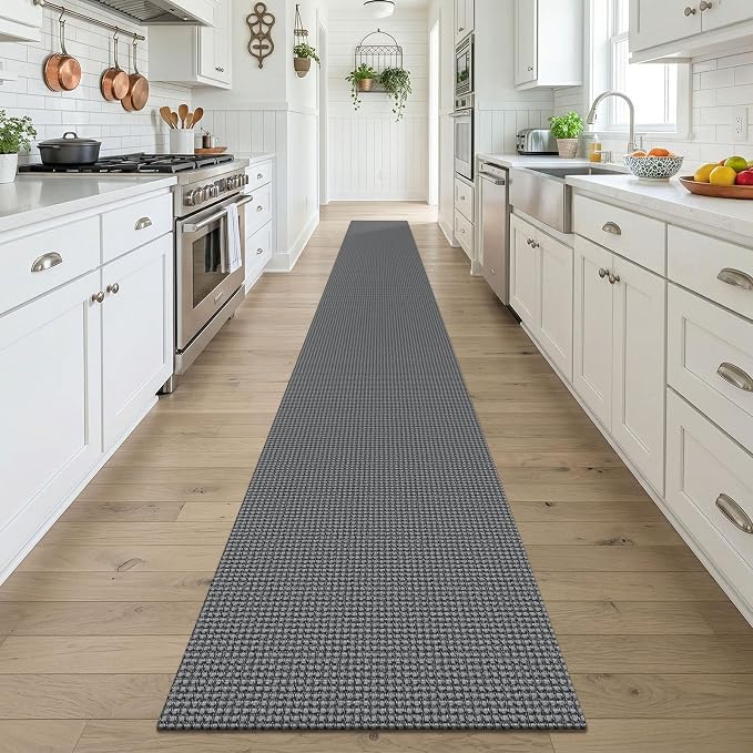 KOZYFLY Braided 2x18 Runners Rugs for Hallway, Extra Long Washable Runner Rug, Woven Non Slip Kitchen Runner, Cotton Entryway Rug, Floor Carpet for Entry, Aisle, Hall, Grey/Dark Grey