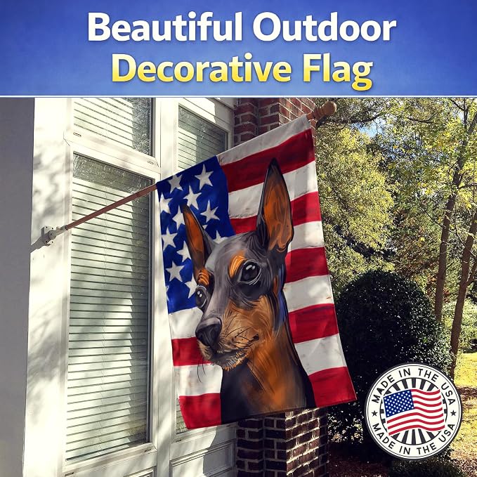 Caroline's Treasures CK6743CHF Toy Manchester Terrier American Flag House Flag Large Porch Sleeve Pole Decorative Outside Yard Banner Artwork Wall Hanging, Polyester, House Size, Multicolor