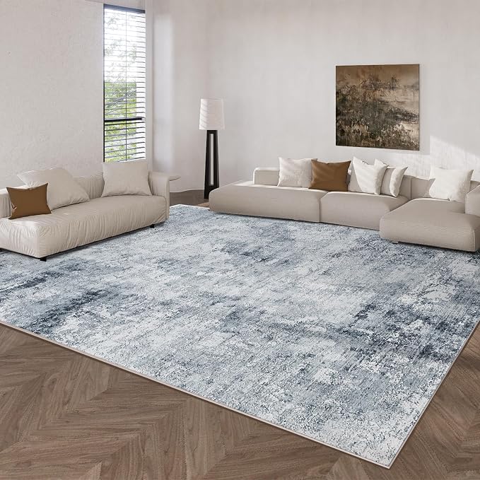 9x12 Area Rugs for Living Room: Washable Rug Non Slip Low Pile Soft Faux Wool Non Shedding Distressed Vintage Boho Large Area Rugs for Bedroom Dining Room Kitchen Nursery Under Table Farmhouse Indoor